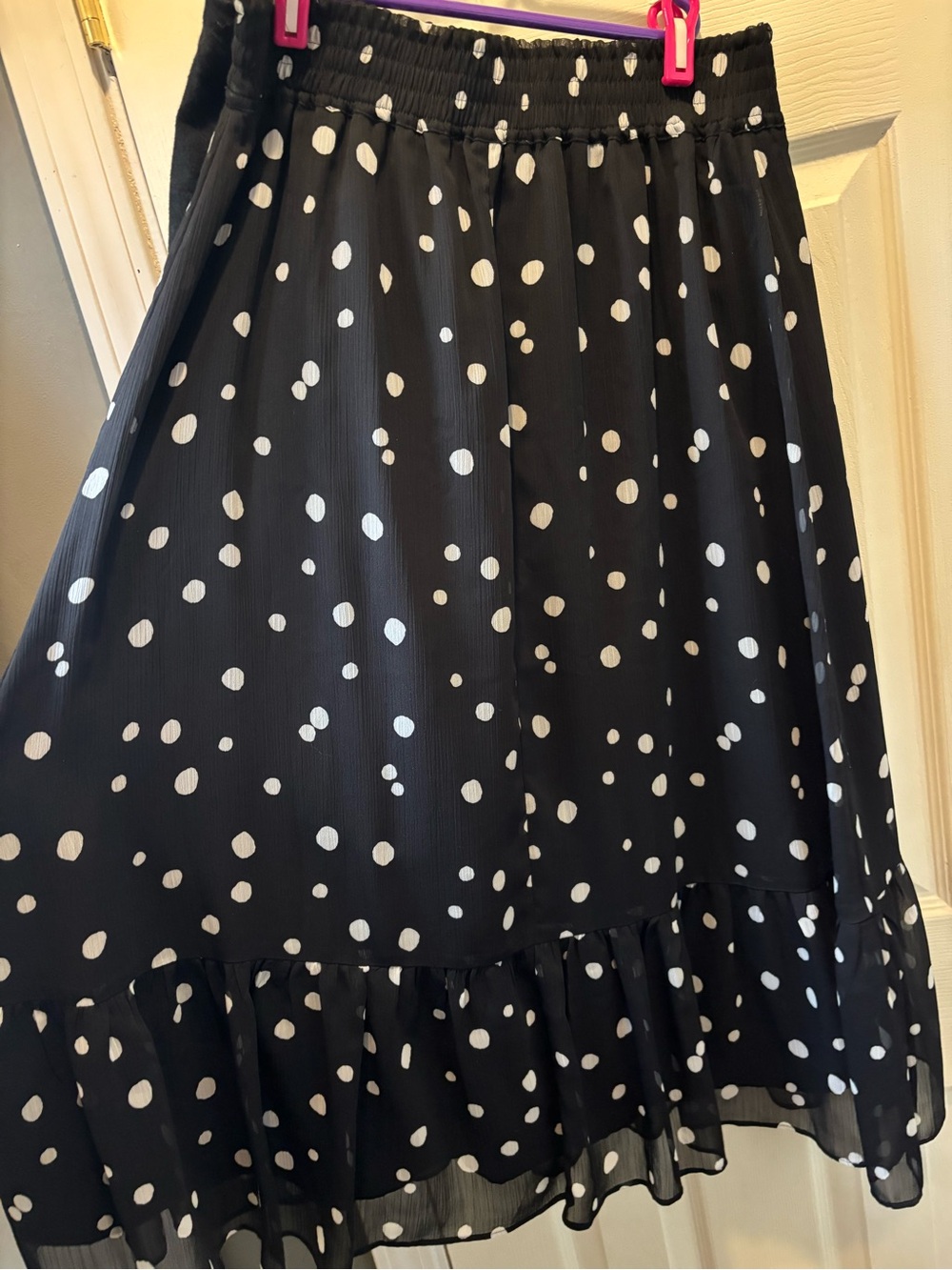LOFT Black Midi Skirt with White Polka Dots